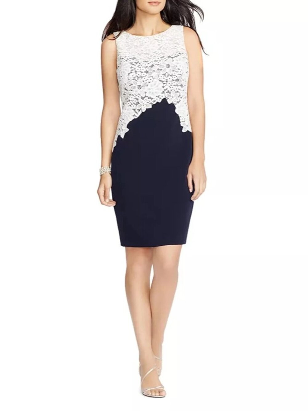 NWT Lauren Ralph Lauren Cocktail Dress Floral Lace 10 Wedding Guest Old Money